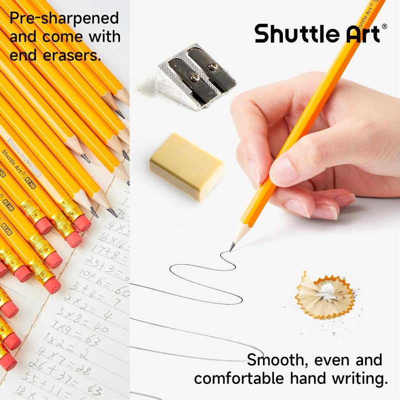 Shuttle Art Wood-Cased #2 HB Pencils, 350 Pack Sharpened Yellow Pencils with Erasers, Bulk Pack Graphite Pencils for School and Teacher Supplies, Writing, Drawing and Sketching - Image 3
